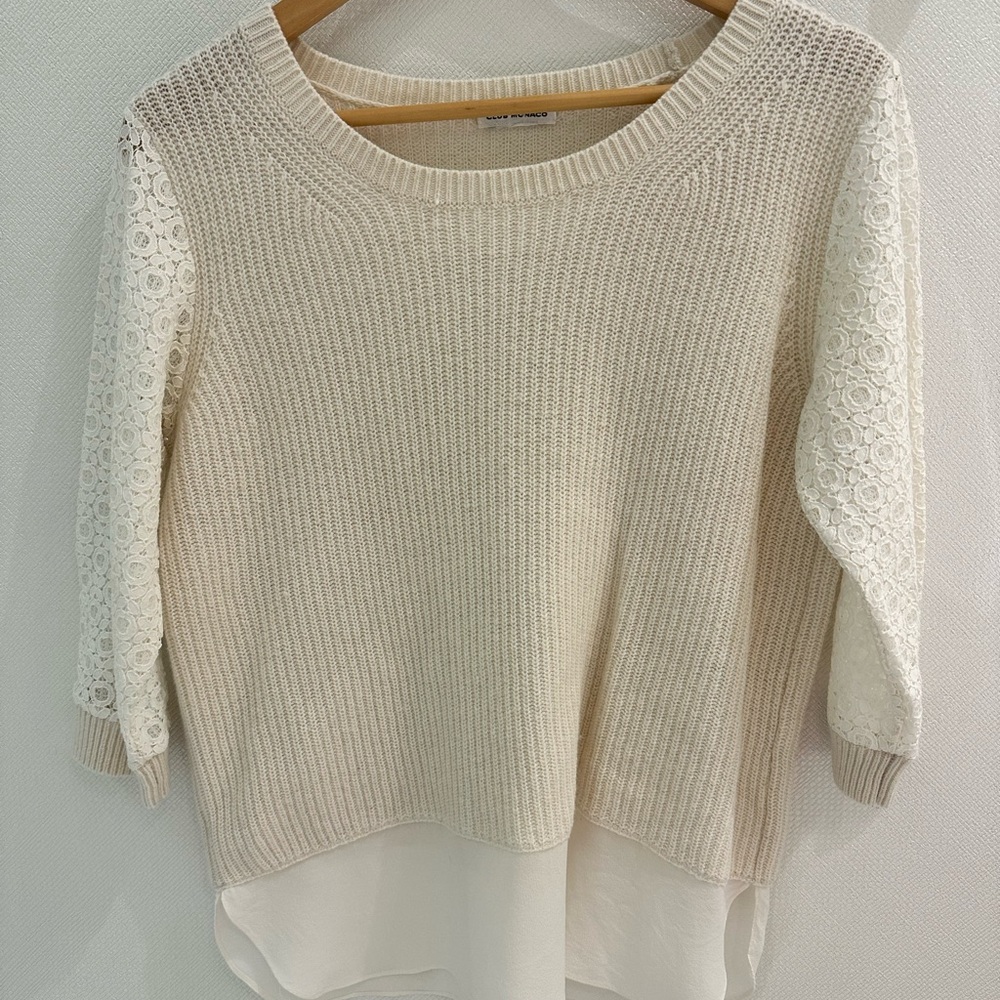 Club Monaco Cream Sweater with Lace Sleeves